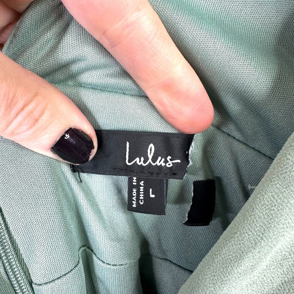 Lulus NWOT Heavenly Hues Sage Green Brush Woven Chiffon V-Neck Maxi Dress Large - Picture 10 of 11